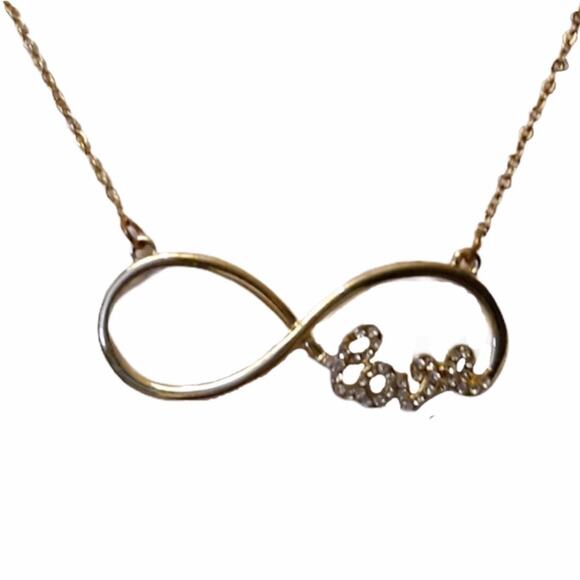 Vintage Infinite Love Necklace Gold Rhinestone 17" - Picture 1 of 6